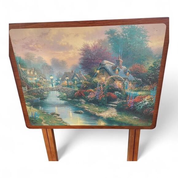 Vintage Thomas Kinkade Wooden TV Trays Tables Set Lot of 4 Folding Snack Trays - Picture 3 of 8